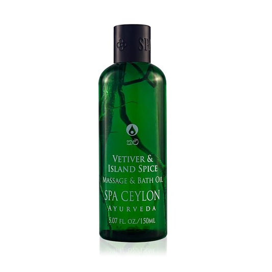Spa Ceylon Vetiver & Island Spice Massage & Bath Oil - Uplifting Natural Ayurveda Body Oil with Ceylon Cinnamon, Sandalwood & Nutmeg – Massage, Bath & Body Oil – 100ml