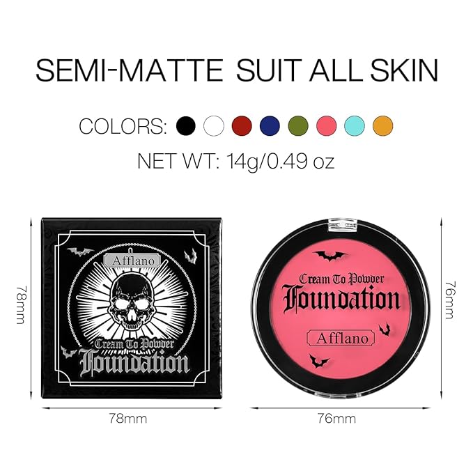 Pink Face Body Paint Cream to Powder Foundation Makeup, Pro Multi-Use Face Painting & Cream Blush for Pink Halloween FX Makeup, Non Toxic Washable Long Last Facepaint for Skull, Goth, Parties, Cosplay