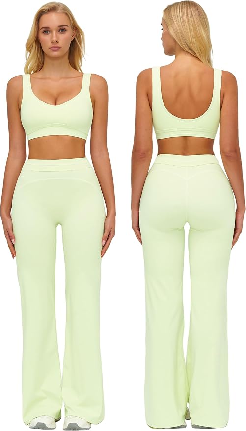 ABOCIW Two Piece Workout Sets for Women Racerback Tank Top Matching High Waist Wide Leg Yoga Pants Pilates Outfits