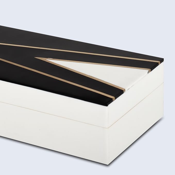 Handicrafts Home Black and White Decorative Storage Box with Lid- Coffee Table Storage Box, Handmade Resin Inlay Wooden Box, Remote Control Holder, Decorative Organizer, Keepsake Box- 10x4.5x2.5
