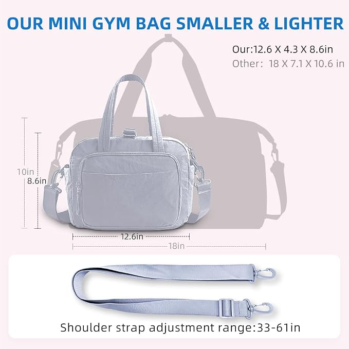 mini gym bag for women, travel duffel bag with wet pockets and Shoe Compartment,Lightweight carry on weekender duffel, water resistant,for sports,yoga,dance,blue