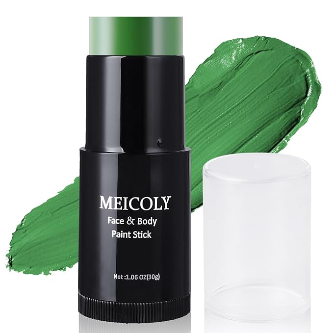 MEICOLY Green Face Body Paint Stick(1.06 Oz),Christmas Stocking Stuffers,Green Face Paint for Halloween Elphaba Witch Makeup,Hunting Hulk Camo Face Paint,St.Patrick’s Day Accessories,Green Eye Black