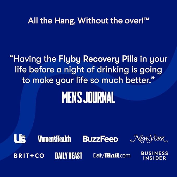 Flyby Recovery Supplement - All The Hang, Without The Over!™ - with Milk Thistle, Vitamin C, Activated Charcoal, and Apple Cider Vinegar - Pre & Post Drinking Formula (20 Count)