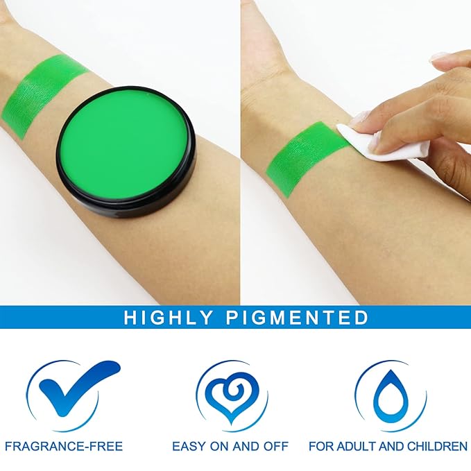 MEICOLY Washable Green Face Body Paint,Christmas Stocking Stuffers,Green Body Paint for Halloween Elphaba Witch Makeup,Hunting Hulk Camo Face Paint for Adults and Kids,St Patricks Day Accessories