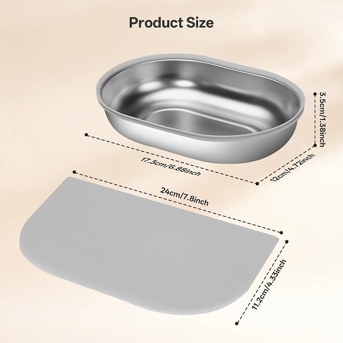 Stainless Steel Bowl for Automatic Microchip Cat Pet Feeder, Design for Keeping Food Fresh and Reducing Odor, 2 Pcs+1 Grey Mat