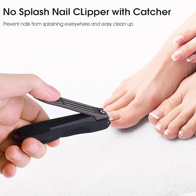 GLAMFIELDS Nail Clipper with Catcher, No Splash Fingernail Toenail Clipper Stainless Steel Nail Cutter Nail Trimmer, Good Gift for Men and Women MF-Large/Small （2Pack)