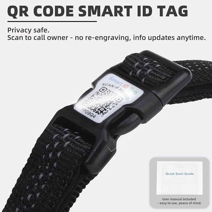 PUPTECK Airtag Dog Collar, Reflective with QR Code Buckle, Waterproof AirTag Holder Outdoor Tracking Pet Collars, Adjustable Soft Padded Durable for Small Medium Large Dogs Walking Training, Black L