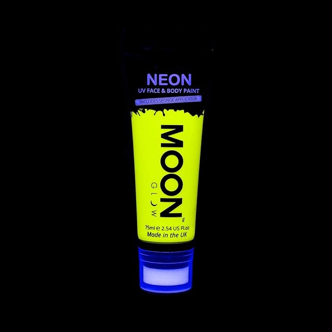 Moon Glow Supersize 2.54oz Blacklight Neon UV Face & Body Paint - Intense Yellow - with sponge applicator
