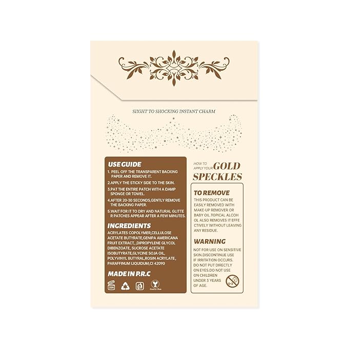 GOLD Glitter Freckles Makeup Patches, 12PCS Speckles Face Tattoos Sticker Set, Temporary Face Sparkle Sticker Makeup Accessories for Women Girl, Lasting & Waterproof