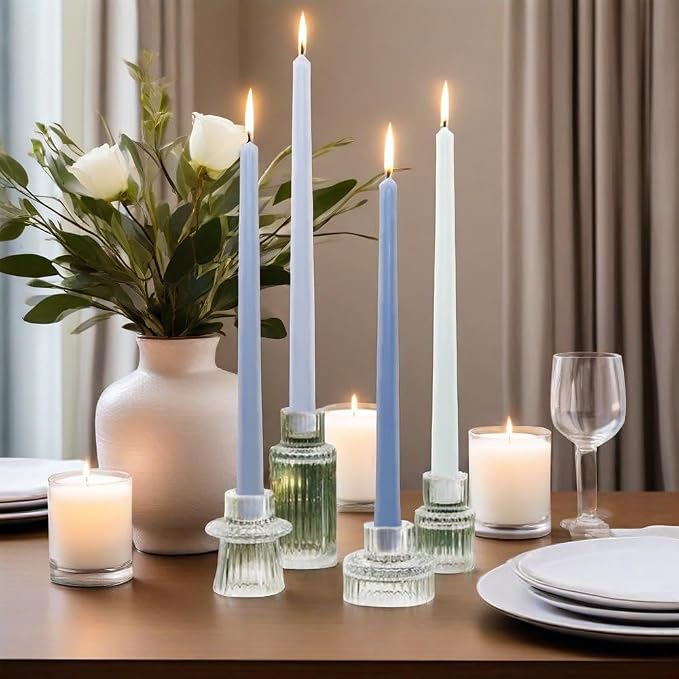Blue Taper Candles Sea Salt Scented Taper Candle 10 inch Long Gradient Color Candles Smokeless Candle Sticks for Wedding Dinner Home Decor- 4 Pack