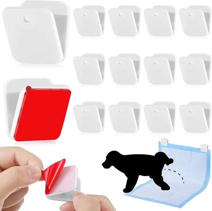 Yalikop 12 Pcs Wall Pee Pad Holder Dog Potty Training Pad Sticky Wall Clip Transparent Adhesive Clips with 6 Pcs Strong Adhesive for Dog Housebreaking Supplies(White)
