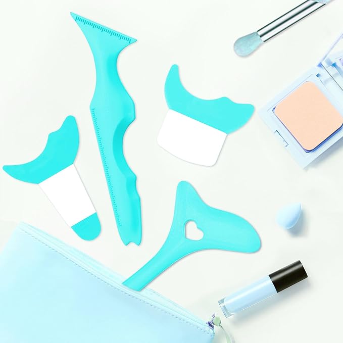 4Pcs Eyeliner Stencils, Silicone Winged Tip, Multifunctional Mascara Shield for Eyeshadow and Eyelashes, Professional &Quick Cat Eye Makeup Tool for Beginners (Blue)
