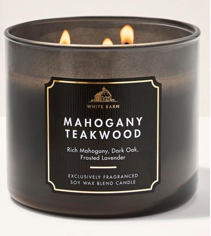 Bath and Body Works, White Barn 3-Wick Candle w/Essential Oils - 14.5 oz - 2021 Core Scents! (Mahogany Teakwood High Intensity)