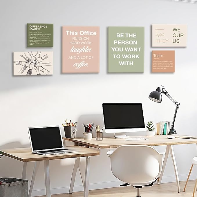 YEOION Motivational Office Wall Art Set of 6,Teamwork Canvas Frame Artwork | Team Work Wall Art for Office Workplace School Offices/Work Office Decor Aesthetic