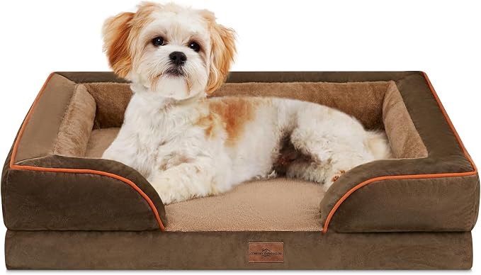 Comfort Expression Waterproof Orthopedic Dog Bed for Medium Size Dog | Supportive Egg Crate Foam Medium Pet Bed with Removable Bolster, Dog Couch with Washable Cover & Non-Slip Bottom, 28x19 Inch