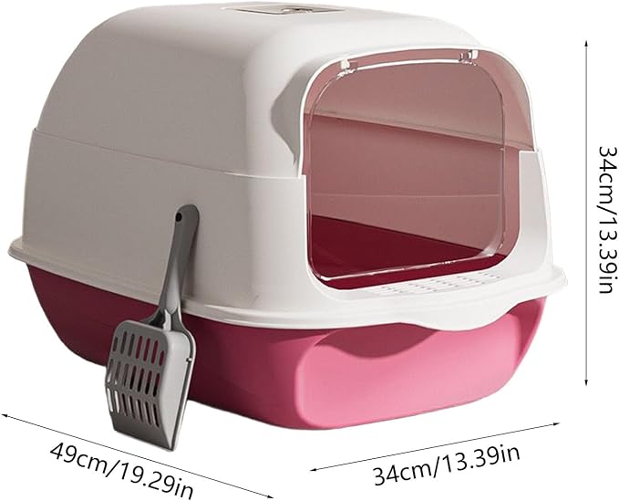 Large Enclosed Cat Litter Box with Lid, Scoop, Kitty Covered Litter Boxes | Pink Litter Pan Enclosed Potty, Anti-Splashing Toilet, For Cats Litterbox Including Scoop For Indoor Use Cat Owners Gifts