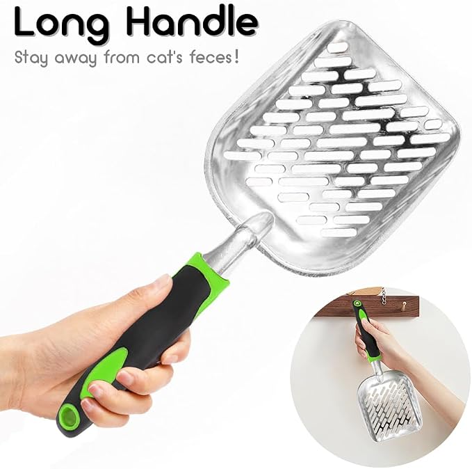 Cat Litter Scoop-Metal Cat Scooper-Long Handle Scoop,Cat Scooper-Poop Sifting-Mesh Shovel-Suitable for Cat Litter Box(Green)-Christmas
