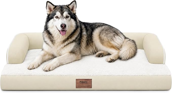 XXL Orthopedic Waterproof Dog Bed with Bolster for Extra Large Dogs | Pillow Support for Neck Relief, Egg Crate Foam, Waterproof Liner, Anti-Slip Bottom, Removable Bolster Cover, 45 x 35 Inch