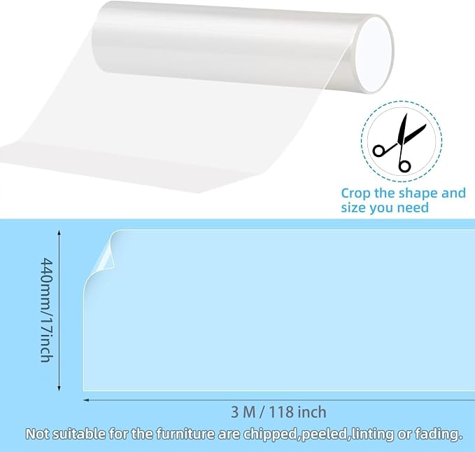 Anti Cat Scratch Furniture Protector (17.3" x 118") Single Sided | Thicken Vinyl Transparent Cat Anti Scratch Tape Flexible Couch Protector from Cat Claw Sticky Paws for Sofa, Door, Wall, Bed