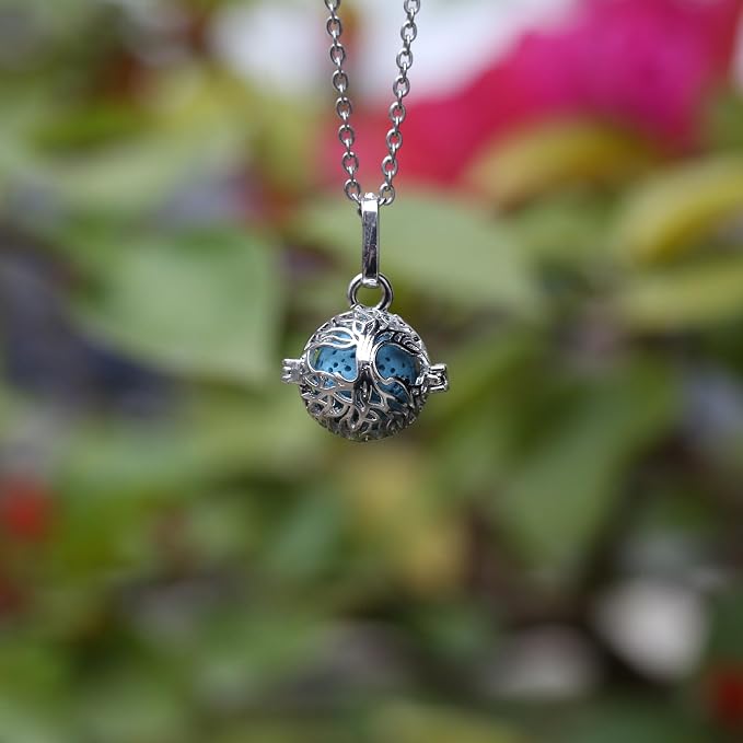 2 PCS Aromatherapy Essential Oil Diffuser Necklace Hollow Ball and Small Heart Shape Colored Lava Stone Pendant Necklace for Women…