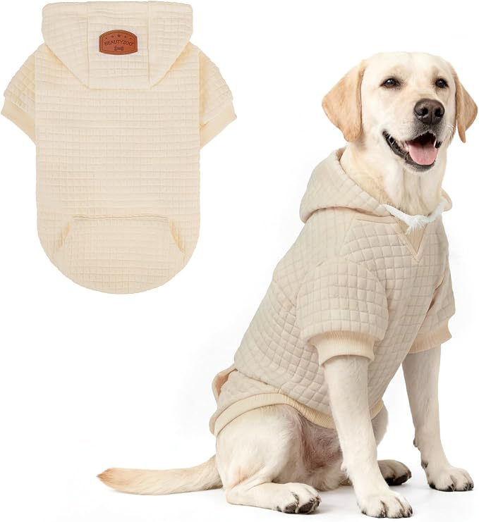 BEAUTYZOO Dog Hoodies Sweater for Large Dogs,Waffle‑Like Laminated Pet Coat | Warm Dog Sweatshirt with Pocket & Leash Hole,Pullover Clothes for Girl Boy Dogs,Stretchy & Easy‑On‑Off,Labrador & Great Danes
