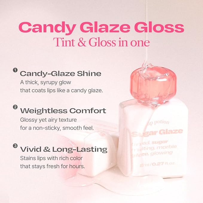 Lip Potion Sugar Glaze Tint | K-Beauty High-Shine & Long-Lasting Lip Tint | Hydrating, Non-Sticky Glossy Finish | 7 Shades | 0.3 Oz (No.4 Peach Ball)