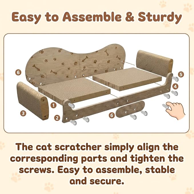Cat Scratcher Bed,26 Inch Sofa-Shaped Cat Scratcher Couch, Large Luxury Durable Cardboard Sofa Scratcher Pad Furniture Protector for Indoor Cats Scrach,Rest and Play,Beige