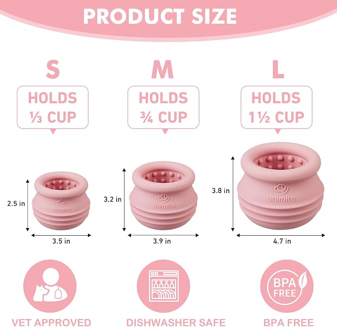 Treat Dispensing Dog Toy, Long-Lasting Interactive Puzzle Toys for Dogs, Stuffable Dog Enrichment Frozen Lick Treat Toy for Boredom, BPA Free Silicone Fetch Catch Chew Toy (Pink,S)