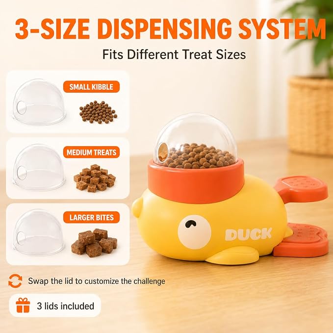 Interactive Dog Puzzle Toy, Cute Duck Treat Dispenser with Anti-Slip Pad, Press-Type Slow Feeder for IQ Training & Boredom Relief, Mental Enrichment for Small Medium Dogs & Cats (Yellow)