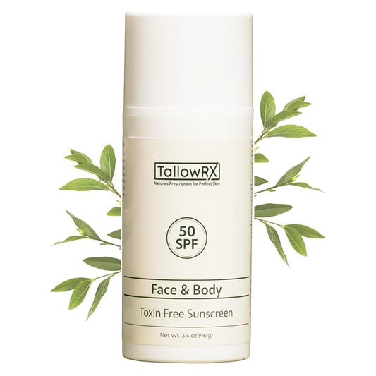 Tallow Sunscreen SPF 50 with Non Nano Zinc Oxide – Natural Mineral Sun Protection with Red Raspberry, Coconut Oil & Vit E – Reef Safe, Non Toxic & Moisturizing Sunblock for Face & Body – 3.4 oz