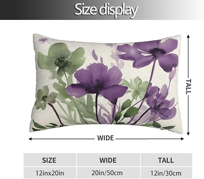 Spring Floral Pillow Covers 12x20 Inches Set of 2 Sage Green Purple Floral Throw Pillow Cover Outdoor Summer Flower Decoration Pillowcase Farmhouse Decorative Lumbar Cushion Cover For Home Sofa