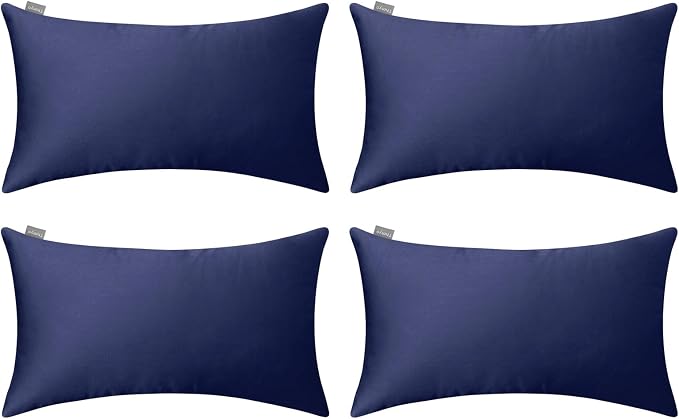 Thmyo 4-Pack 100% Cotton Lumbar Comfortable Solid Decorative Throw Pillow Case Rectangle Cushion Cover Sublimation Blank Pillow Covers Halloween DIY Throw Pillowcase(12x20inch/30x50cm,Dark Blue)