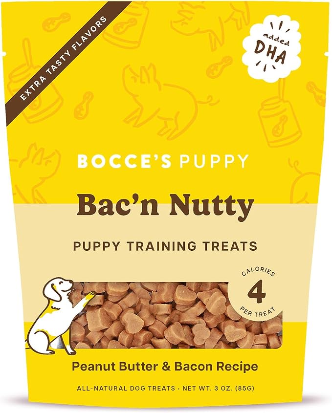 Bocce's Bakery Bac'n Nutty Puppy Training Treats, PB & Bacon Flavor (3 oz) | Oven Baked, Wheat-Free Everyday Dog Training Treats - Made with Real, Limited Ingredients and Baked in The USA