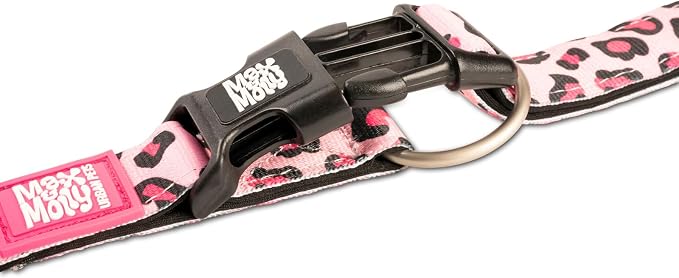 Max & Molly Urban Pets Smart ID Dog Collar - Soft Neoprene, Waterproof, Machine Washable, Power Buckle, Gotcha! QR Tag & Custom App Profile, Leopard Pink S