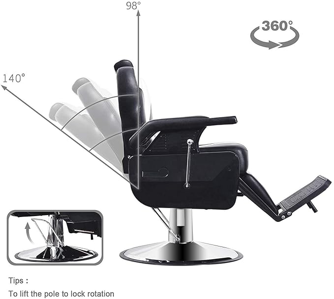 BarberPub Heavy Duty Reclining Barber Chair, All Purpose Hydraulic Salon Chairs for Hair Stylist, Barbershop Salon Tattoo 2688 (Black-White)