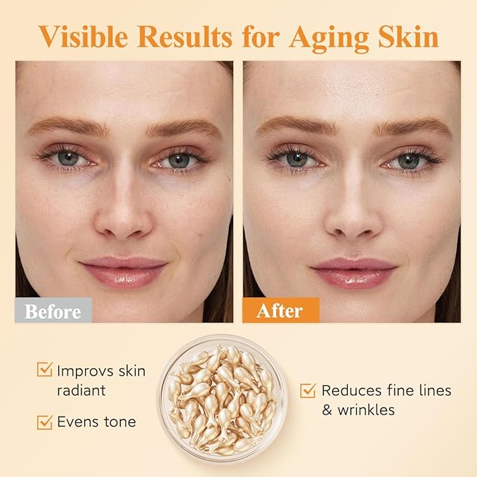 HKH Vitamin C Super Serum for Face - Anti Aging Skincare Vitamin E Facial Serum Capsules with Niacinamide - Vit C Serum Oil for Women - Moisturise & Even Skin Tone - Travel Friendly (38 Capsules)