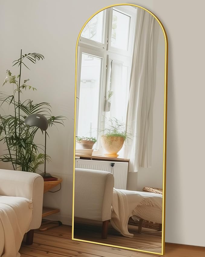 Antok 58" x18 Arched Full Length Floor Mirror, Gold Aluminum Frame, Free Standing/Wall Mount/Leaning for Bedroom, Living Room, Dressing Room