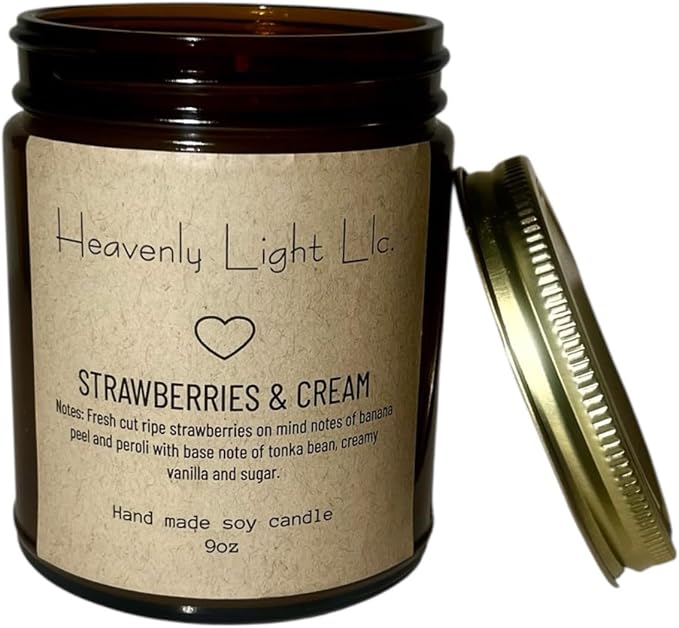 Heavenly Light LLC Strawberries and Cream 100% Non-Toxic 9 oz Scented Soy Wax Candles