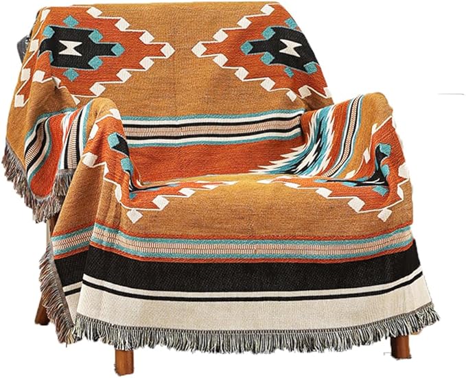 Homesy Aztec Throw Blanket Native Southwestern Bed Blankets 51"x63" Brown | Southwest Decor,Boho Style,Sofa Chair Cover,Outdoor Beach Car Tent Travel Camping Use,Tapestry,Reversible and Tassels