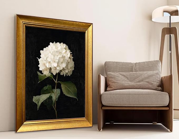 Hydrangea Flower Canvas Wall Art Gold Framed Vintage Painting Artwork Floral Picture Wall Decor for Home