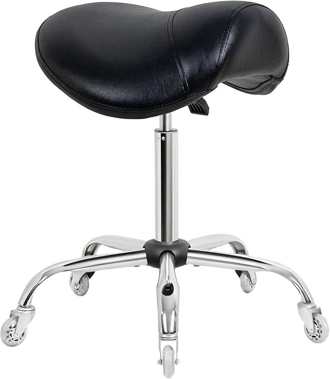 Saddle Stool with Wheels,Ergonomic Swivel Rolling Height Adjustable for Salon Beauty Clinic Dentist Tattoo Home Office（Black）