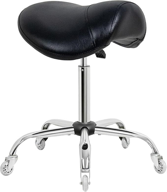 Saddle Stool with Wheels,Ergonomic Swivel Rolling Height Adjustable for Salon Beauty Clinic Dentist Tattoo Home Office（Black）