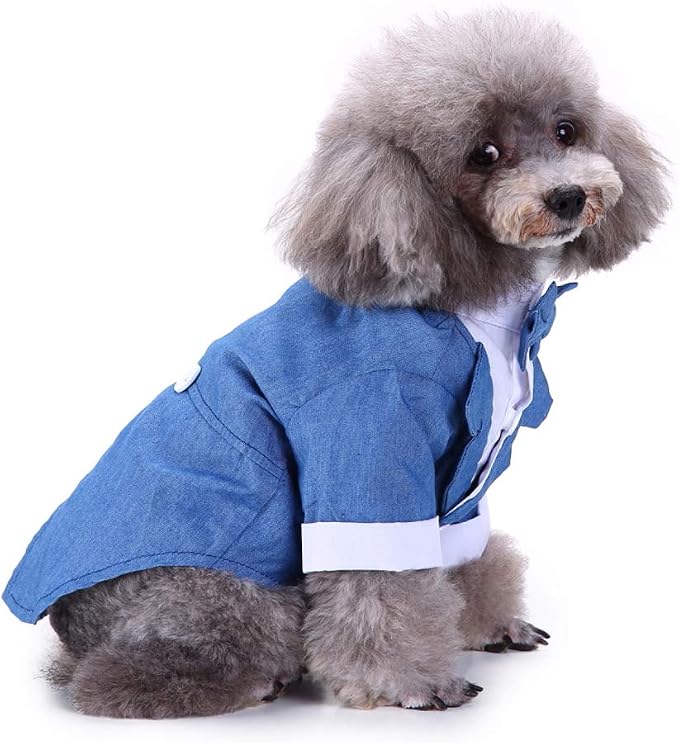 GabeFish Pets Wedding Jackets Suit for Dogs with Bow Tie Puppy Cat Formal Clothes Shirt Tuxedo (Blue, M (Chest 15.3in/39cm)
