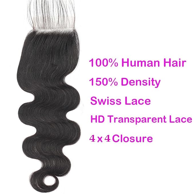 4x4 Skinlike HD Lace Closure 4x4 Human Hair Body Wave Lace Closure 12inch Brazilian Virgin Real Human Hair Body Wave Free Part Closure Pre Plucked Natural Hairline Nature Black