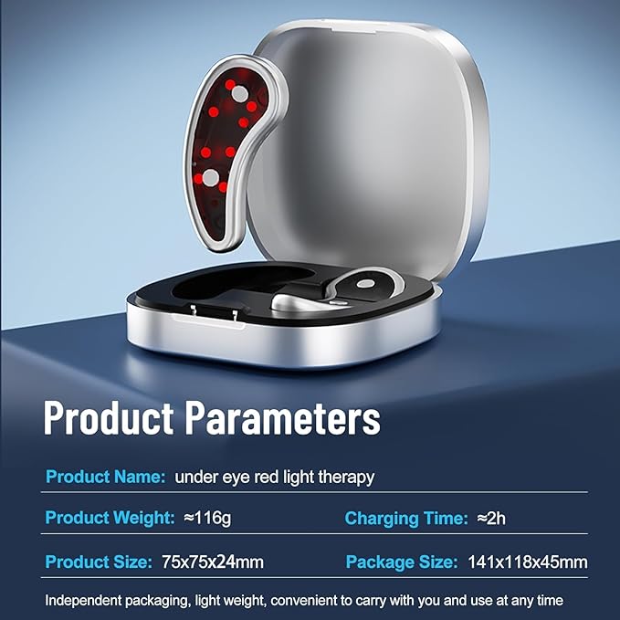 Under Eye Light Therapy Device with Gel,Portable Massager Patches,Beauty Device with Eye Massage for Relieve EyeBags,Fatigue,Wrinkle,Dark Circles.Red Light Therapy - Sliver