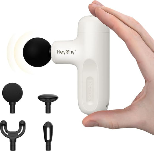 Super Mini Massage Gun Deep Tissue, Handheld Muscle Massager with 4 Heads, Percussion Travel Size Massager Gun for Back Pain Relief, Quiet for Home, Gym, Office, Gift for Men & Women, White