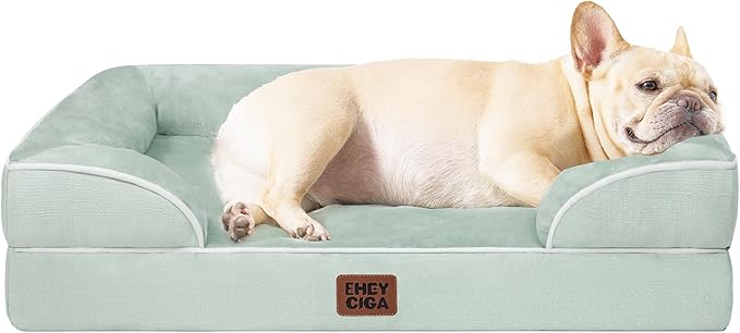 EHEYCIGA Orthopedic Dog Bed for Medium Dogs, Waterproof Memory Foam, Sage Green, 30"L x 20"W x 6.5"Th | Non-Slip Bottom and Egg-Crate Memory Foam Dog Couch Bed with Washable Removable Cover, Sage Green