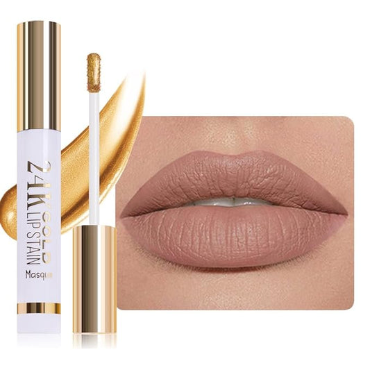 All Day Lip Stain Peel Off Gold Liquid Lip Gloss Tattoo, Brownish Red Matte Finish Peel Off Lip Stain Masque, Long Lasting Waterproof Lip Tint, Transfer-proof for All Skin Types 02#