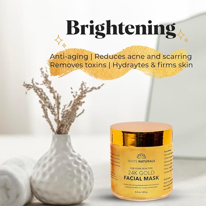 White Naturals One Day Sale 24K Gold Facial Mask, Anti-Aging Gold Face Mask For Flawless & Moisturizes Skin, Helps Reduces Wrinkles, Fine Lines & Acne Scars, Removes Blackheads, Dirt & Oils