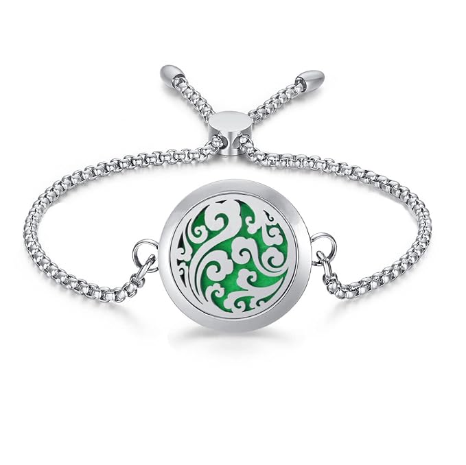 Essential Oil Diffuser Bracelets 25mm Diffuser Locket Chain Lucky Clouds Diffuser Bracelet Stainless Steel Bracelet Set Adjustable Jewelry Gift for Women Men